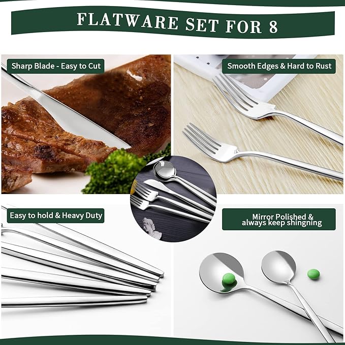 40-Piece Silverware Set for 8, CEKEE Stainless Steel Flatware Cutlery Set Included Knife Spoon and Fork, Kitchen Utensils Set for Home Hotel Wedding Restaurant - Mirror Polished & Dishwasher Safe