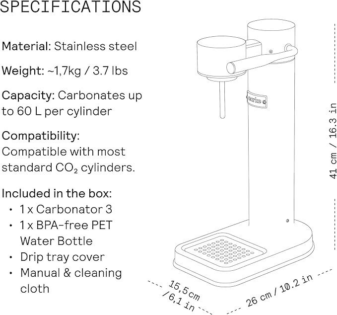 Aarke Carbonator lll, Sparkling & Carbonation Water Machine, Stainless Steel with PET BPA-Free Reusable Bottle Volume 1L/34 fl oz (Sand)