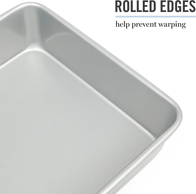 Martha Stewart Gallen 13 x 9 Inch Rectangular Nonstick Carbon Steel Cake and Baking Pan - Durable Silver Bakeware for Cakes, Brownies, and Roasting