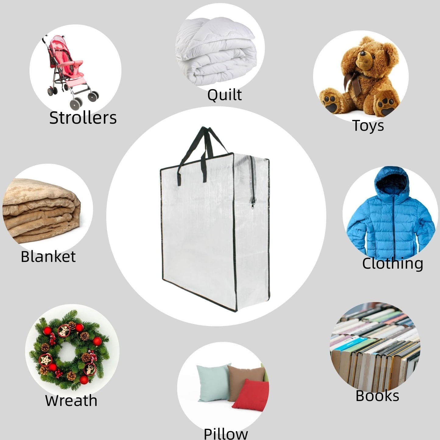 3 Pack Clear Storage Bags with Zipper and Handles, Blanket Bags For Closet Storage, Moving and Packing Supplies for College, Underbed Storage Organizer for Clothes Pillow Bedding Christmas Wreath