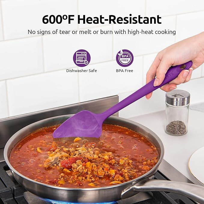 U-Taste Heat Resistant Silicone Spatula - 600ºF Hot-Proof Food Grade Kitchen Baking Bowl Scraper, Flexible and Sturdy Rubber Cooking Utensil for Mixing Scraping in NonStick Cookware (4 Pcs, Colorful)