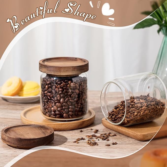 Irenare 24 Pack Glass Containers Canister Set, 17 oz Food Storage Spice Jars with Airtight Lids, Clear Kitchen Containers for Coffee Sugar Tea Beans Nuts Candy Pantry Organization (Wood)