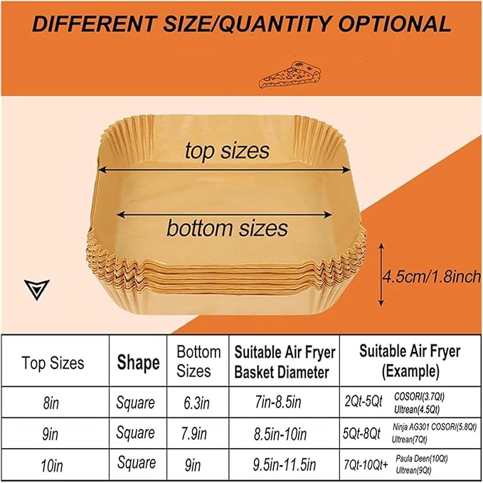 Large Air Fryer Disposable Paper Liners Nonstick 23cm Oven Airfryer Parchment Baking Paper ，Compatible For Ninja，Compatible For COSORI ，Grill Cooking Basket(20cm square,250 Pcs)