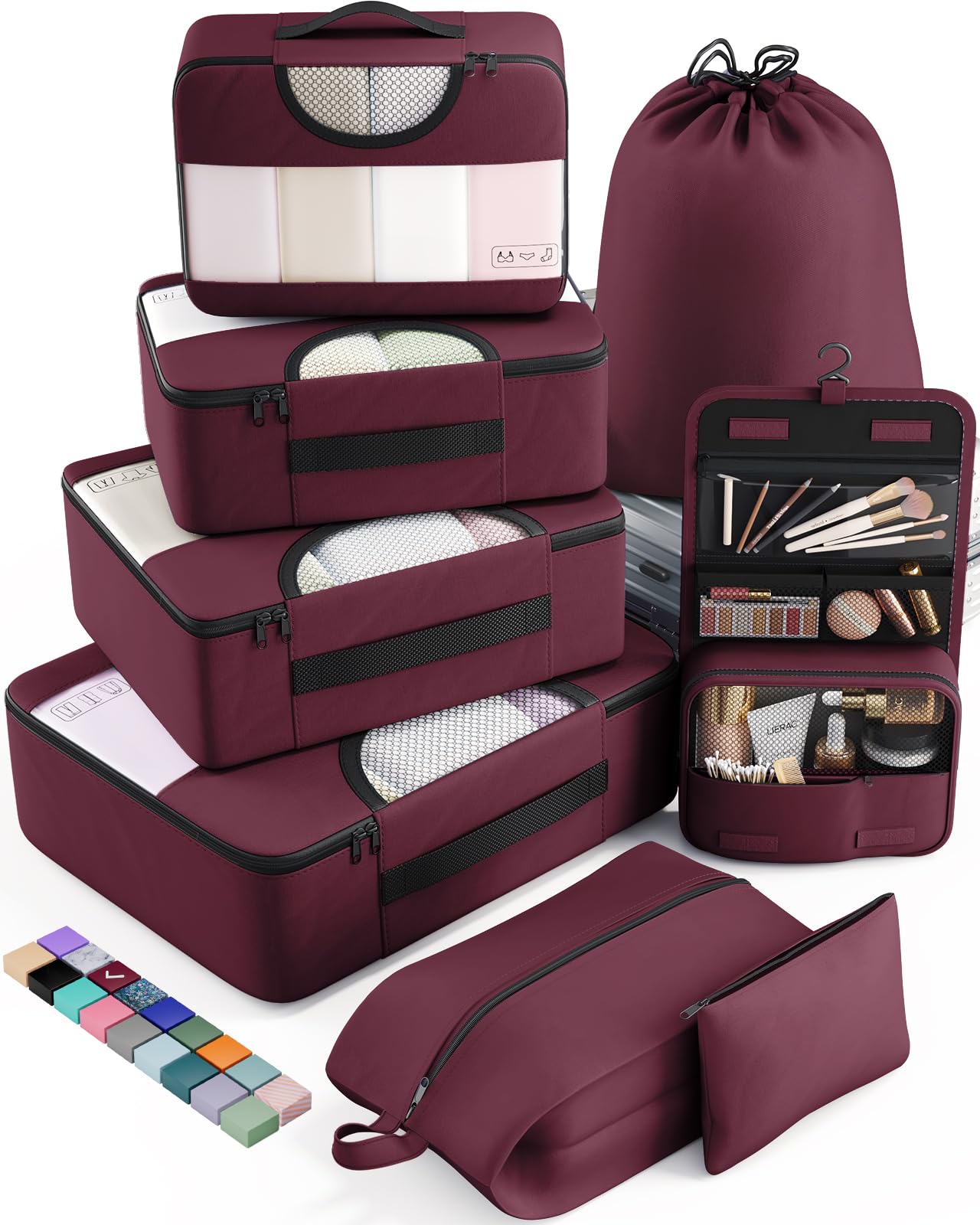 Veken 8 Set Packing Cubes for Travel, Beach Vacation Essentials Accessories for Cruise Ship, Suitcase Organizer Bags for Luggage with Hanging Toiletry & Shoe Bag, Birthday Gifts for Women Mom Her