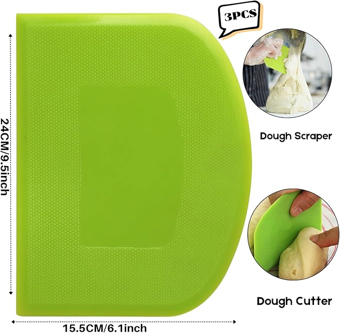 SURDOCA Dough Scraper Bench Scraper - 3P 9.5x6.1" Plastic Flexible Bowl Scraper, Sharp Edge & Angles Cake Scraper. Non-Slip Bakeware Decorating Tools Sculpting & Modeling Tools - White+Blue+White