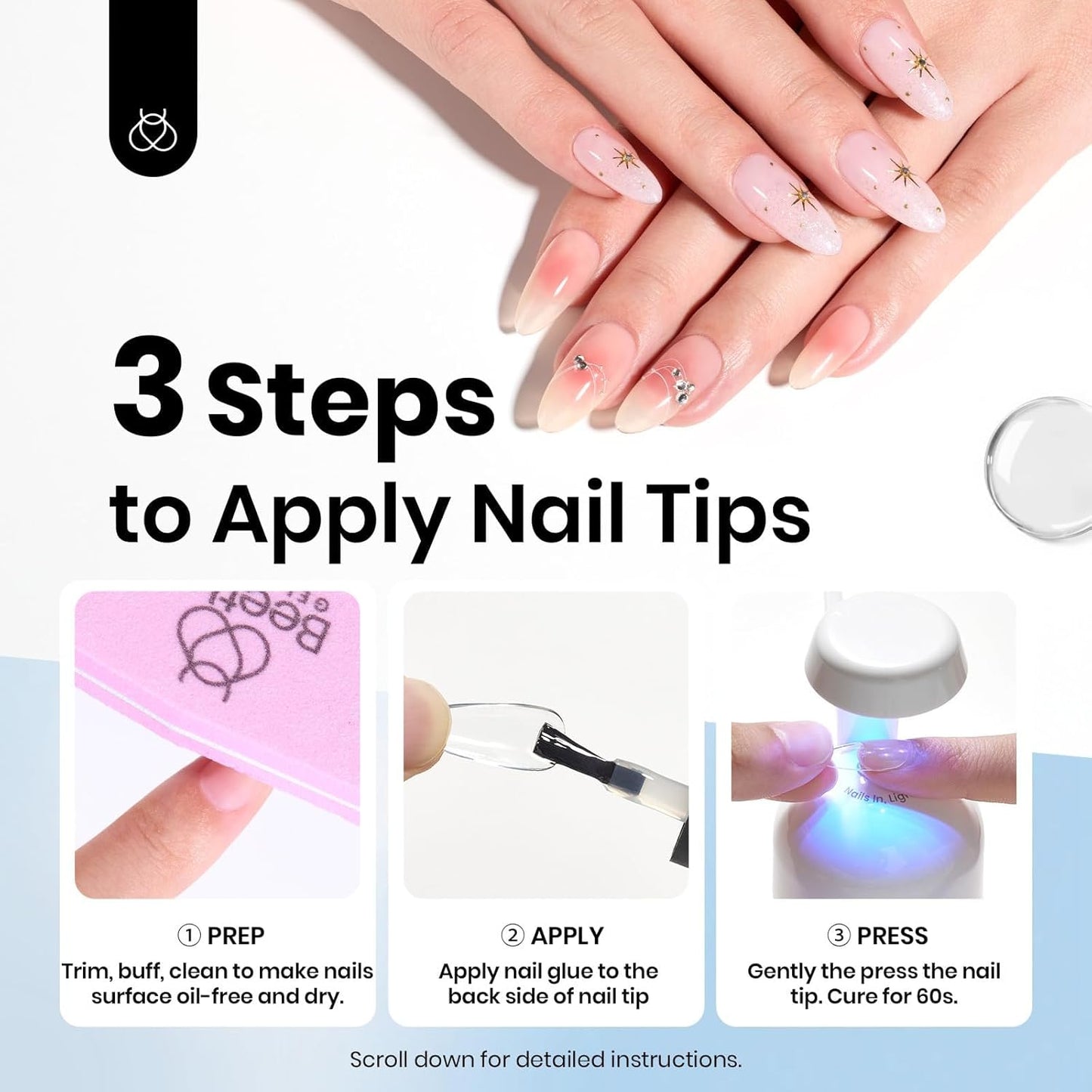 beetles Gel Polish 9 in 1 Gel Nail Glue for Clear Acrylic Nails Tips, Long Lasting Super Strong Brush Nail Glue for Fake Nails, Base Blooming Nail Gel, New Safe Formula, U V Light Cure