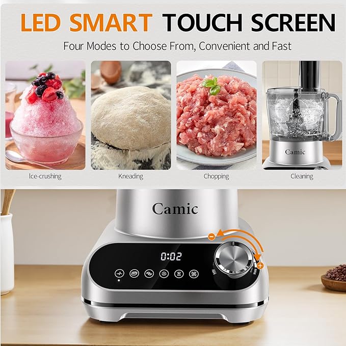 Camic Blender & Food Processor Combo,6 Functions for Smoothies,Chopping,Slicing,Shredding,Grinding,Dough,72-oz.Blender Pitche,64-oz. Processor Bowl,To-Go Cup,Grinder Cup