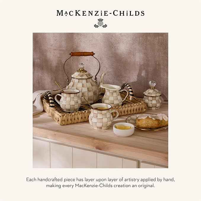MACKENZIE-CHILDS Enamel Salt and Pepper Shakers, Kitchen Table Spice Shaker Set, Brown-and-White Mocha Check, Small