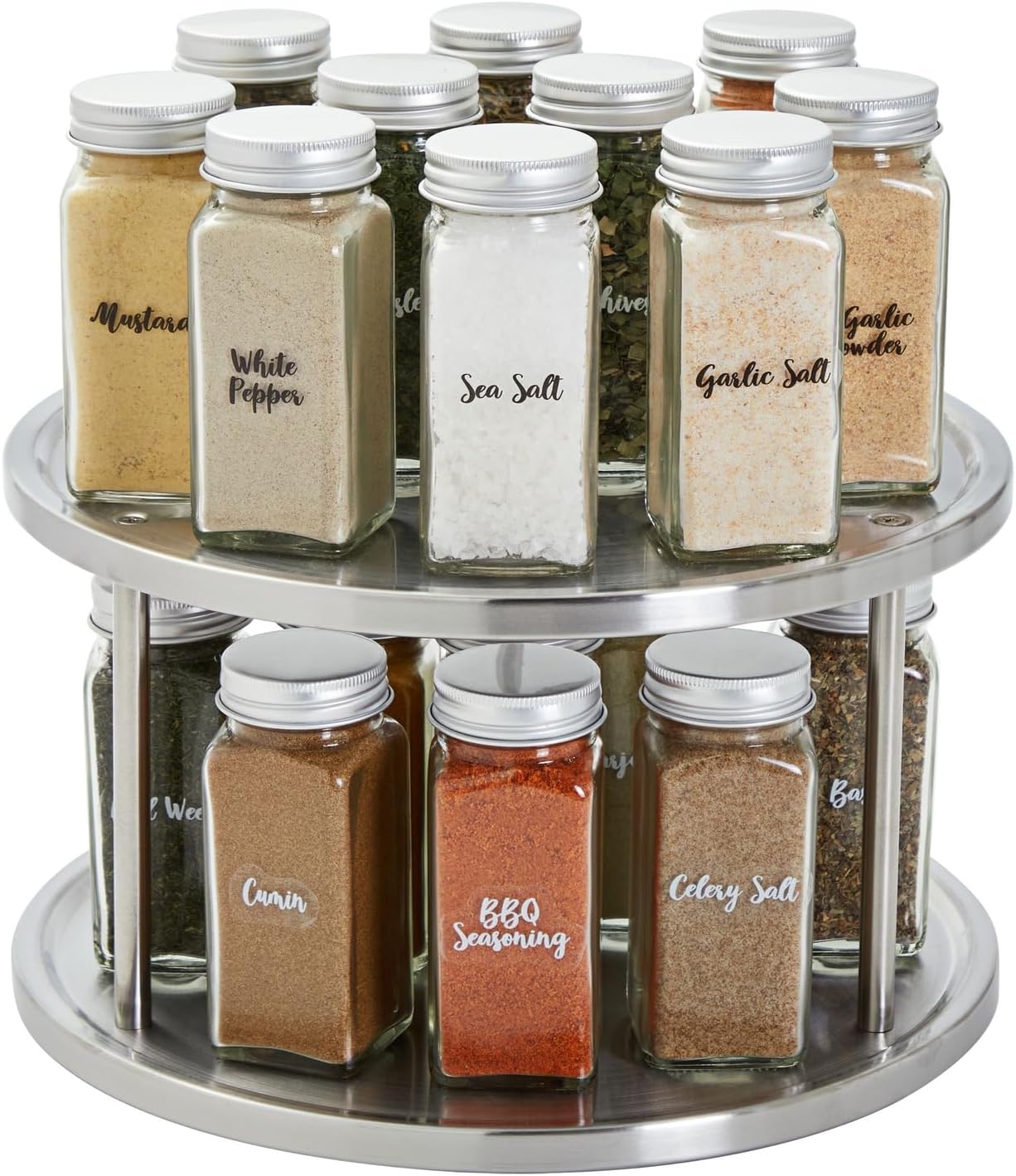 Juvale 2-Tier Lazy Susan Spice Rack Organizer for Cabinet - 10.5 in, Stainless Steel - Kitchen Countertop Organizer & Spice Carousel for Pantry Organization