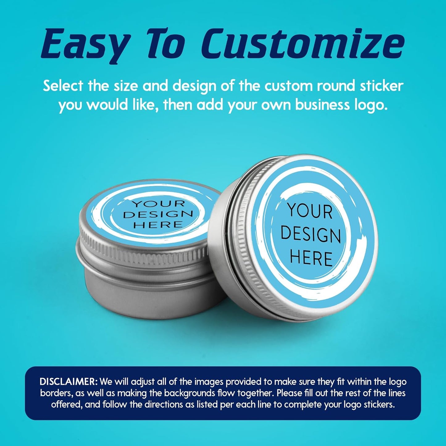 100 Custom Vinyl Stickers - Upload Your own Image, Text, Design, Logo - Personalized Logo Labels for Handmade, Packaging, Bottle, Jars, Candle, Brand Stickers (Blue Swirls, 5x5)