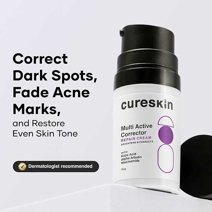 Cureskin Multi-Active Corrector Kojic Acid Face Cream | Kojic Acid, Alpha Arbutin & Niacinamide | For Uneven Skin Tone, Dullness & Visible Spots, 0.53 Ounce (Pack of 1)