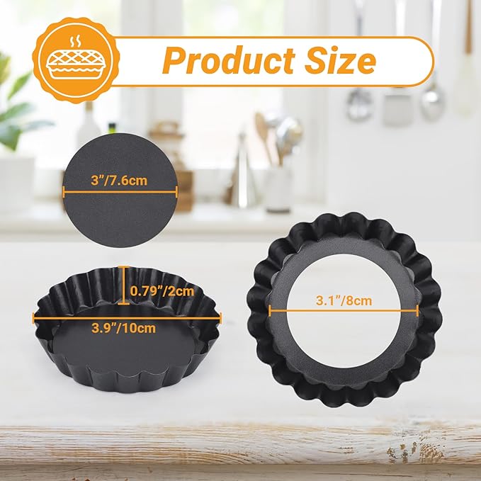 Beasea 4 Inch Mini Quiche Pan Set of 6, Non-Stick Tart Pan with Removable Bottom Round Mini Pie Pans for Oven Baking, Quiche Cheese Cakes