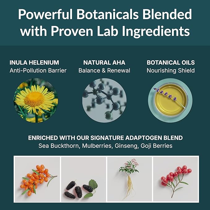 Daily Protection Face Serum, Powerful Multi-Functional Treatment: Protects from Pollution, Fights Wrinkles, Brightens & Hydrates | With Natural AHA, Adaptogens and Nourishing Oils | 30ML