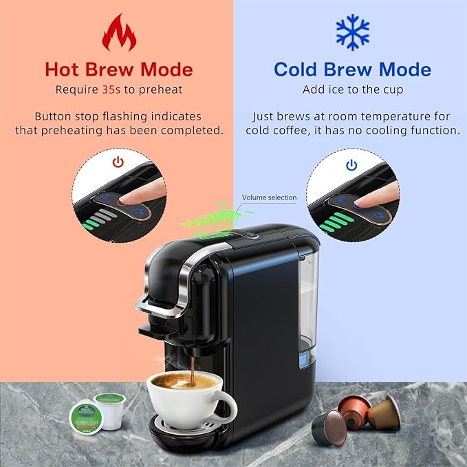 Multi-Capsule Coffee Maker, Hot/Cold Coffee Maker, Milk, ESE Pod Ground Coffee, Cafeteria, 19 Bar, 5 in 1 (Color : H2B M1A Tray WH, Size : CHINA_UK)