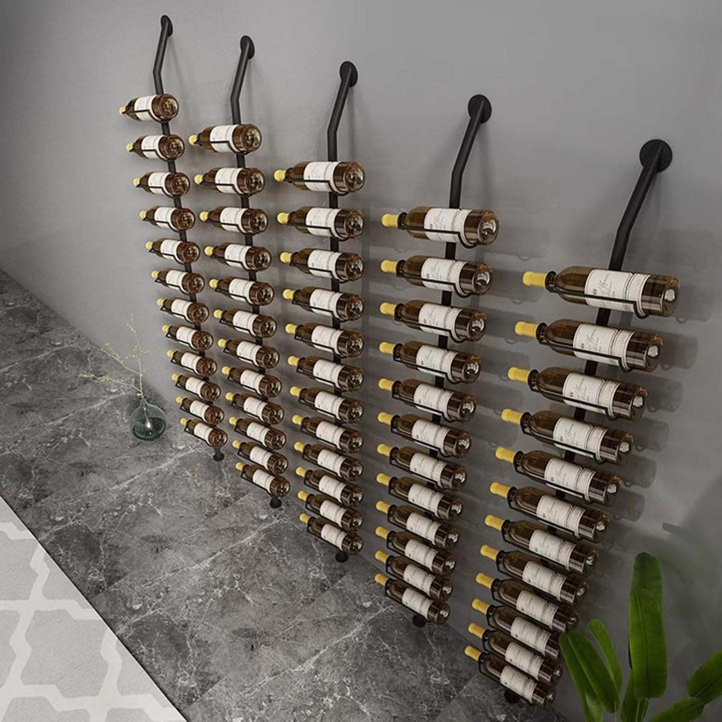 Wine Rack Wall Mounted, 72.8in High Metal Wine Bottle Holder for 12 Bottles, Kitchen Organization and Wine Storage for Commercial Restaurants Pantry Bar Wine Cellar (Black, One row-12 Bottles)