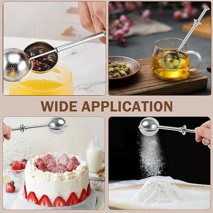 2pcs Stainless Steel Loose Tea Leaf Steeper&Sugar Shaker Duster Sifter 2 in 1, tea ball for loose leaf tea,tea strainers One-Hand Operated Spring-Loaded
