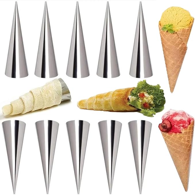 10 Pack Large Cream Horn Forms 5-inch, Non-stick Cream Horns Pastry Mould Croissant Baking Forms for Baking Croissants Bead, Chocolate Croissant, Brioche Rolls, Ice Cream Cone Party Dessert