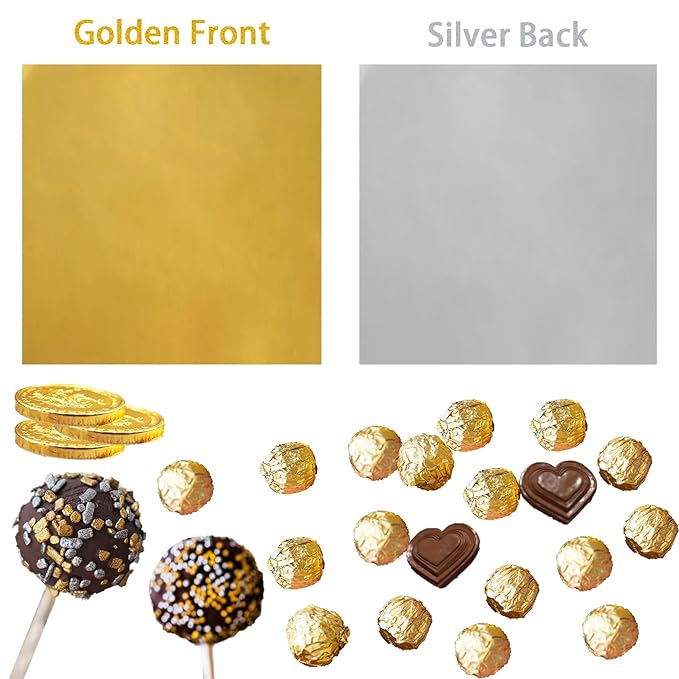 PABCK 500 Pcs 5 Colors Chocolate Candy Wrappers Aluminium Foil Wrapping Papers Square Sweets Lolly Paper Food Tin Foil Wrappers for Candy Packaging Decoration (3.54x3.54 inches)