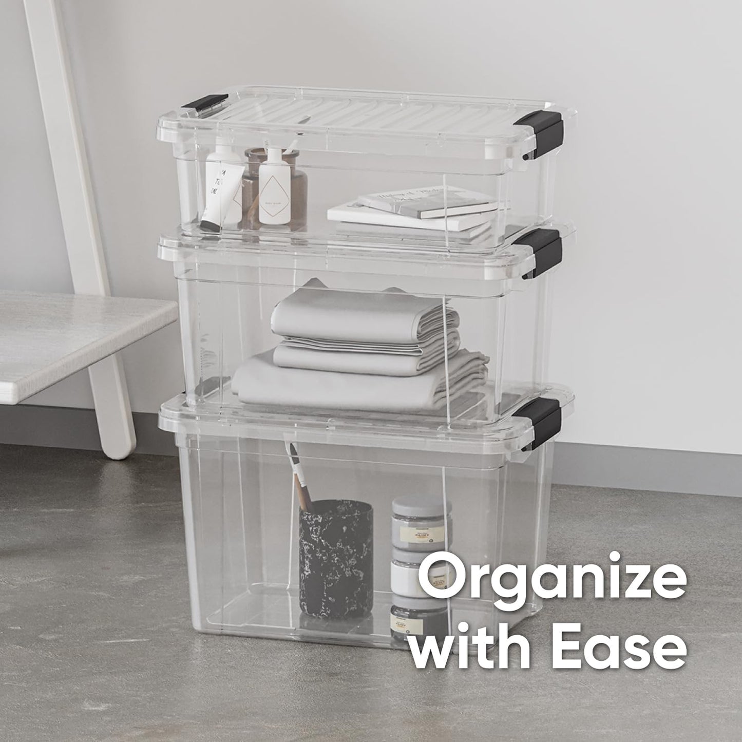 Superio Storage Bins with Lids- 2 Pack, 7.4 Qt Clear Boxes for Organizing, Stackable Plastic Containers- BPA Free, Non-Toxic, Odor Free, Organizer for Home, Office, Dorm