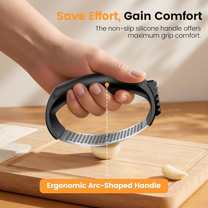 Garlic Press,Stainless Steel Garlic Mincer Crusher,Easy to Use and Clean,Ergonomic Handle,Easy Kitchen Gadget for Effortless Smashing,Kitchen Essentials,Home and Kitchen Utensils Accessories,Cooking