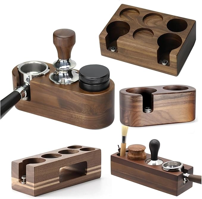 Walnut Wood Coffee Filter Holder, Espresso Tamper Mat Stand, Coffee Maker Support Base Rack, Barista Accessories(Gold)