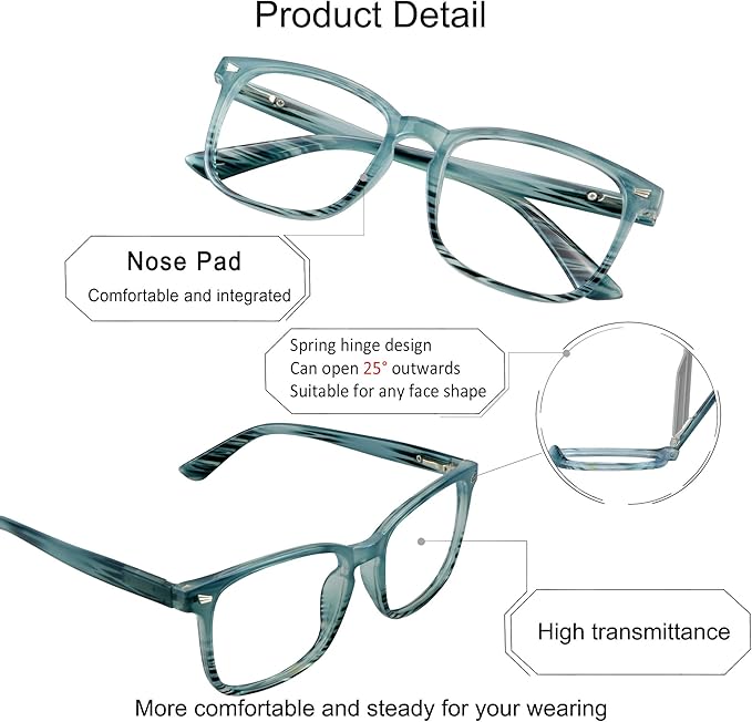 YEIN Bifocal Reading Glasses with Blue Light Blocking Lenses, Bifocal Reader for Women and Men, Vintage Square frame with Spring Hinge (+0.00/+1.00 magnification)