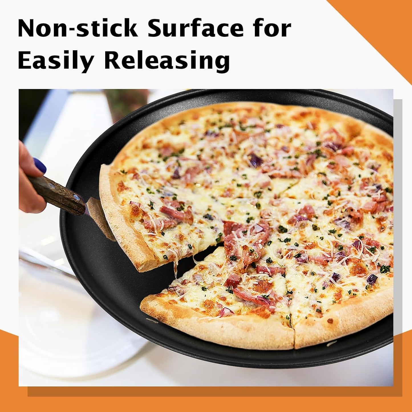 TeamFar Pizza Pan, 12 Inch Pizza Tray Round Baking Pan Set with Stainless Steel Core & Non-stick Coating, for Cooking Serving Roasting Prepping, Healthy & Oven Safe, Heavy Duty & Sturdy – Set of 2