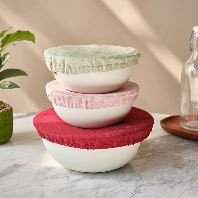 100% Pure Linen Bowl Covers For Bread Proofing, 4 Pcs Elastic Reusable Solid Color Cloth Fabric Bowl Covers,XL Organic Washable Large Stretch Sourdough Lids 6 * 8 * 10 * 12 Inches, Green
