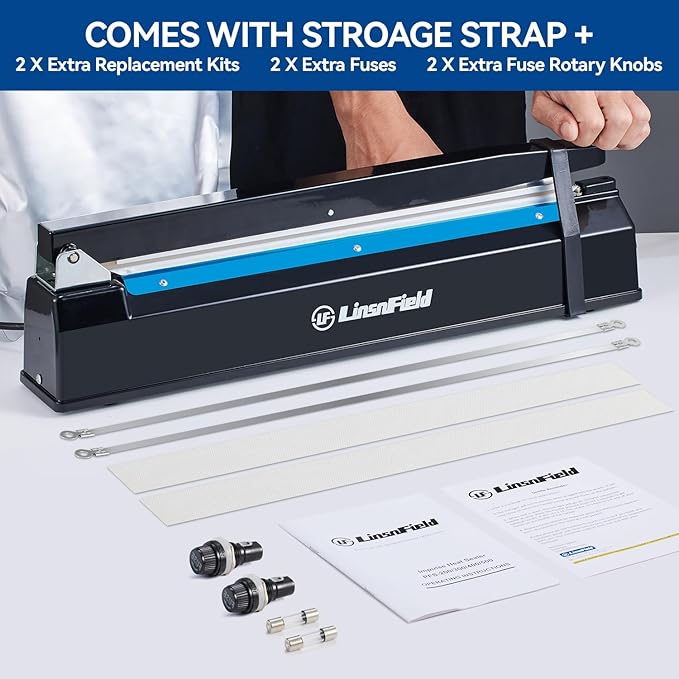 Sealer Pro, Patented 8inch Impulse Heat Bag Sealer, 2mm Sealing Width Poly Bag Seal Machine, 2 Replacement Kits 2 Fuses Included, Blue