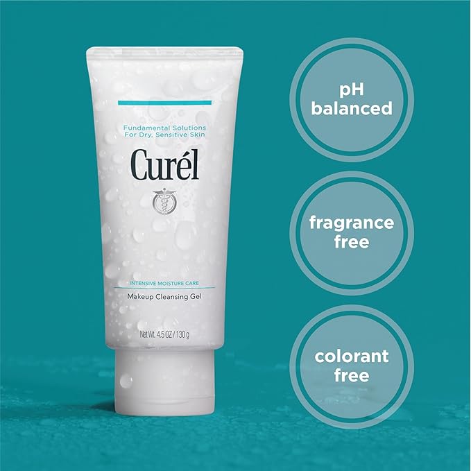 Curel Japanese Skin Care Makeup Cleansing Gel, Waterproof Eye Makeup Remover, Face Wash for Dry, Sensitive Skin, pH Balanced, Fragrance & Alcohol Free Facial Cleanser, Step 1 of 2, 4.5 Fl Oz