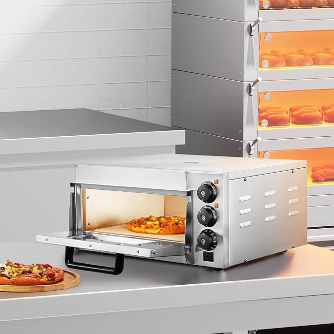 VEVOR Commercial Pizza Oven Countertop, 14" Single Deck Layer, Stainless Steel Electric Pizza Oven with Stone and Handle, Multipurpose Indoor Pizza Maker for Restaurant Home Pretzels Baked