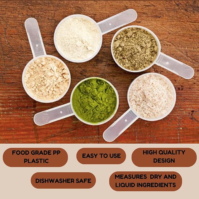 Plastic Measuring Scoop, (5 cc | 1 teaspoon | 5 mL) Long Handle Spoons for Powders, Granules, Coffee, Pet Food, Baking Supplies, Protein and Other Dry Goods, BPA Free (Set of 10)