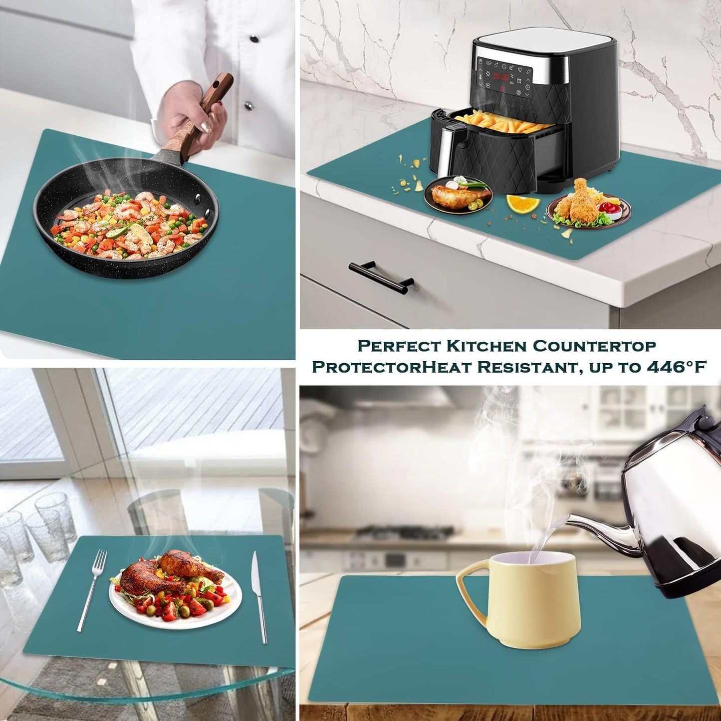 Extra Large Silicone Countertop Mat, Silicone Table Mat Kitchen Counter Protector Nonslip Heat Resistant Desk Mat for Crafts Kids Dinner Placemat Pastry Dough Rolling Mat, Dark Green