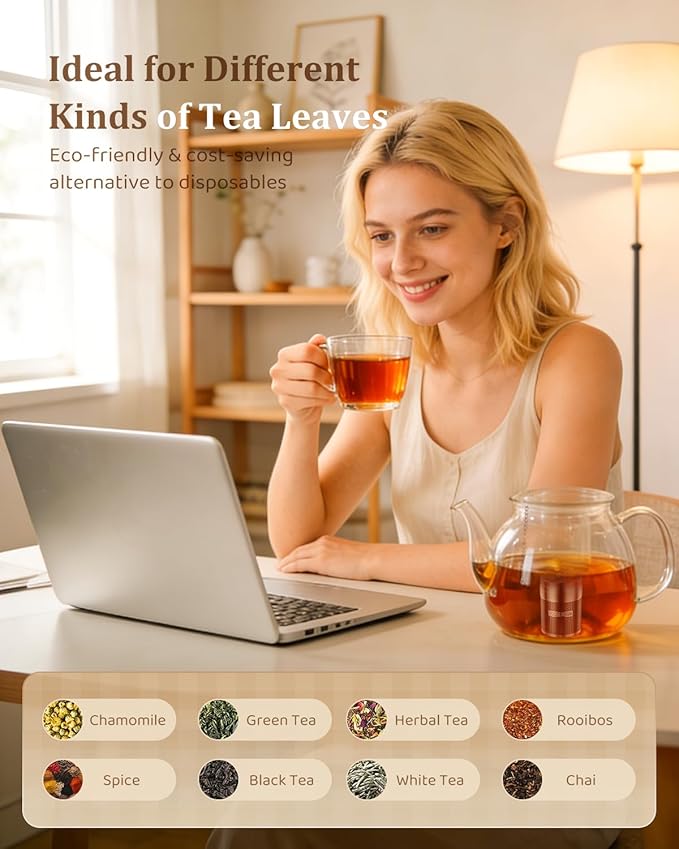 House Again 2 Pack Large Tea Infusers, Extra Fine Mesh Tea Strainers for Loose Tea, Updated Slim Threaded Lid & 304 Stainless Steel, Loose Leaf Tea Steeper for Brew Tea Spices & Seasonings