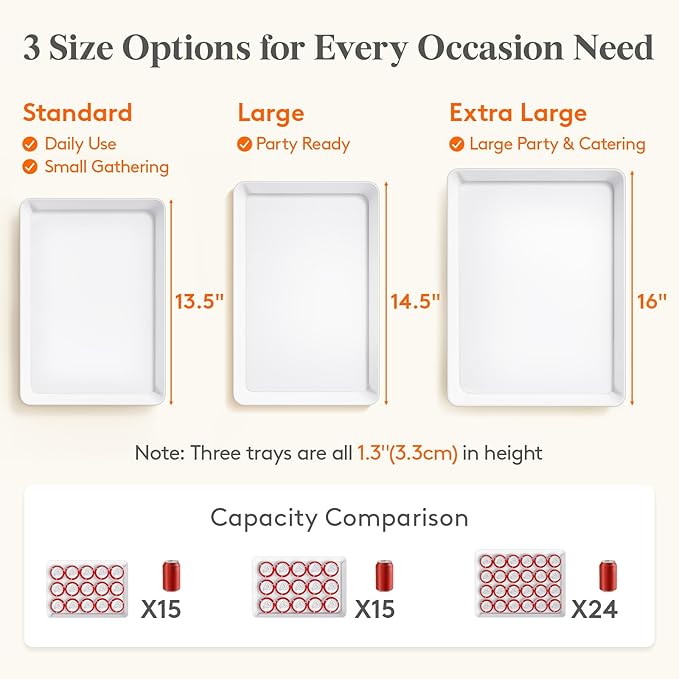 Lifewit Serving Tray Plastic for Party Supplies, 15" x 10" Platters for Serving Food, 6 pcs White Reusable Tray for Veggie, Snack, Fruit, Cookies, Desserts in Kitchen/Pantry Organization