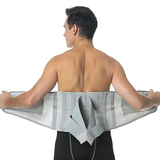NeoTech Care Adjustable Compression Back Brace Lumbar Support Belt, Grey, Size XXXL