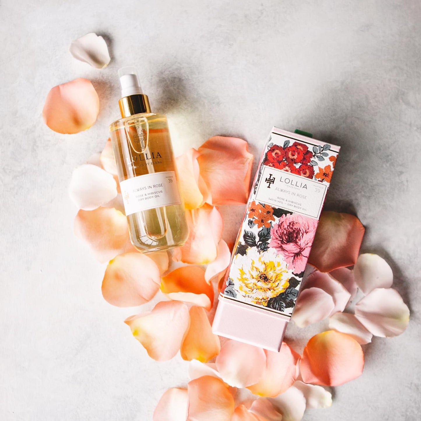 LOLLIA Always in Rose Dry Body Oil, 6.8 Fl. Oz. – Rose & Hibiscus – Women’s, Scented, Moisturizing, Dry Body Oil for Women, For All Skin Types