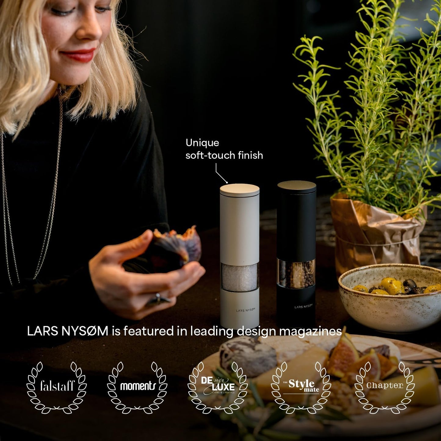 LARS NYSØM Salt and Pepper Grinder Set Manual, Stainless Steel Salt and Pepper Mills with Adjustable Ceramic Grinder I Design Spice Shakers (Mustard Yellow)