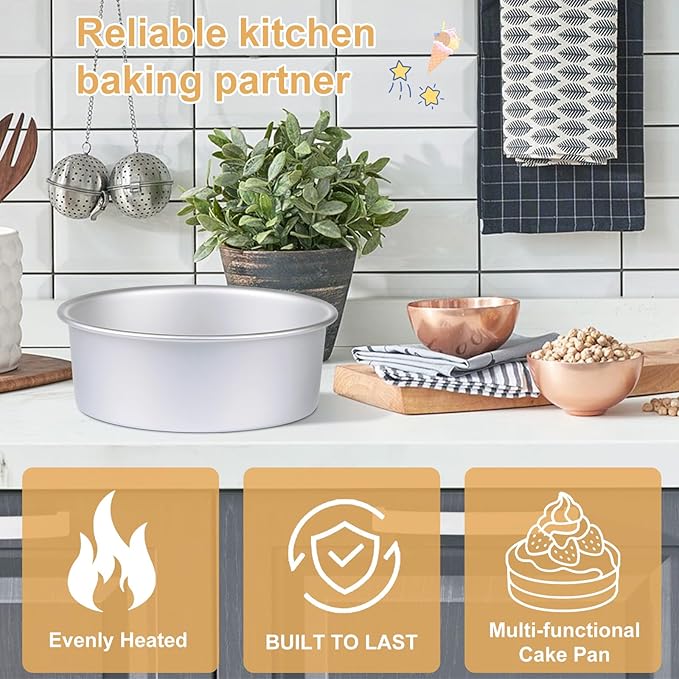 HomeMall 8 x 3 Inch Aluminum Round Cake Pan, 3-Piece Set Cake Baking Pans, Round Layer Cake Baking Pans for Birthday Wedding Home Kitchen DIY Baking Tools, Heavy Sturdy & Healthy, Oven Safe