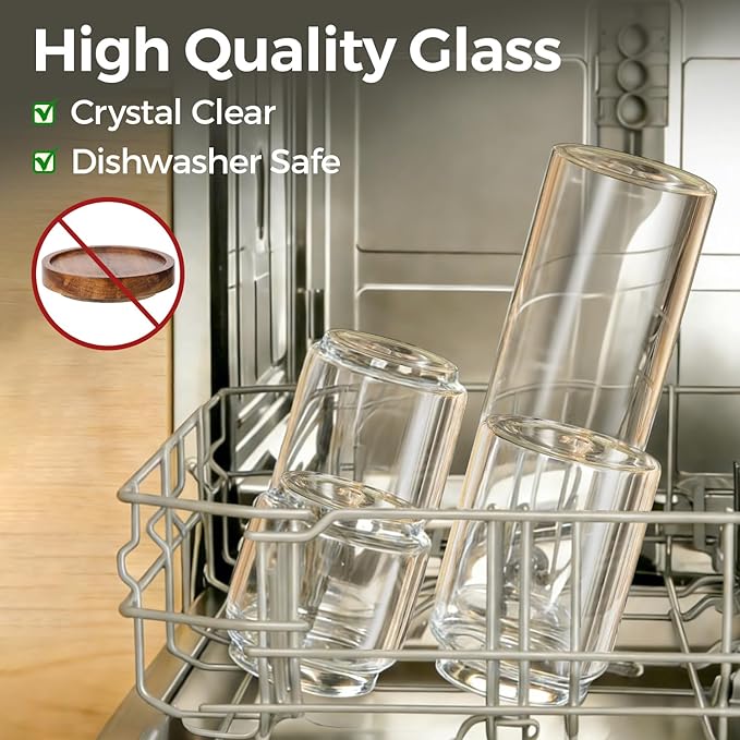 ComSaf 6PCS (1.1Qt/0.5Qt) Glass Pantry Storage Container with Acacia Wood Lid, Airtight Glass Canister with Stacked Design for Orderly Organizing, Glass Jar Organizing Dry Goods in Pantry & Cabinet