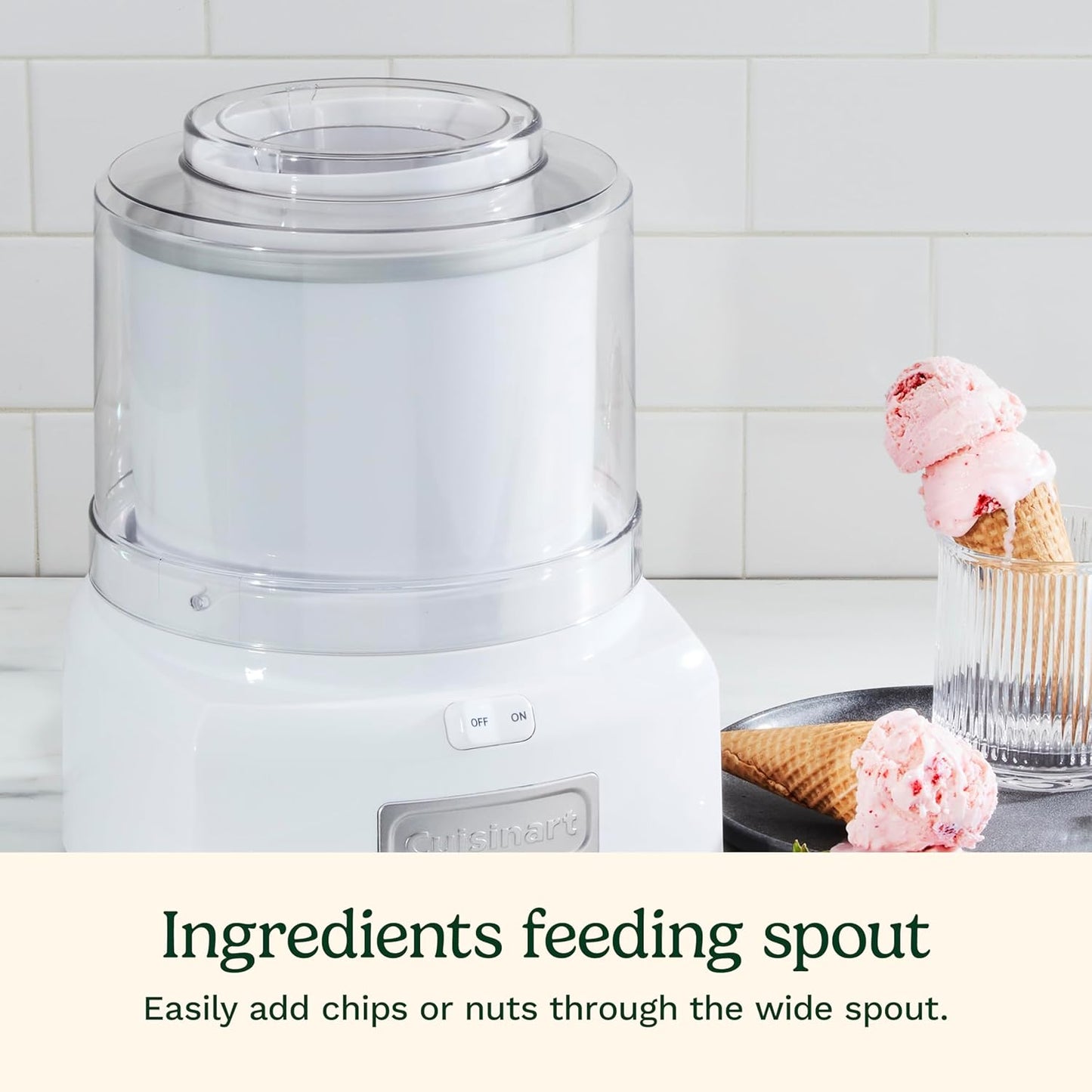Cuisinart Ice Cream Maker Machine, 1.5 Quart Double Insulated Machine, Sorbet and Frozen Yogurt Maker, Ready in 20 Minutes, ICE-21P1, White