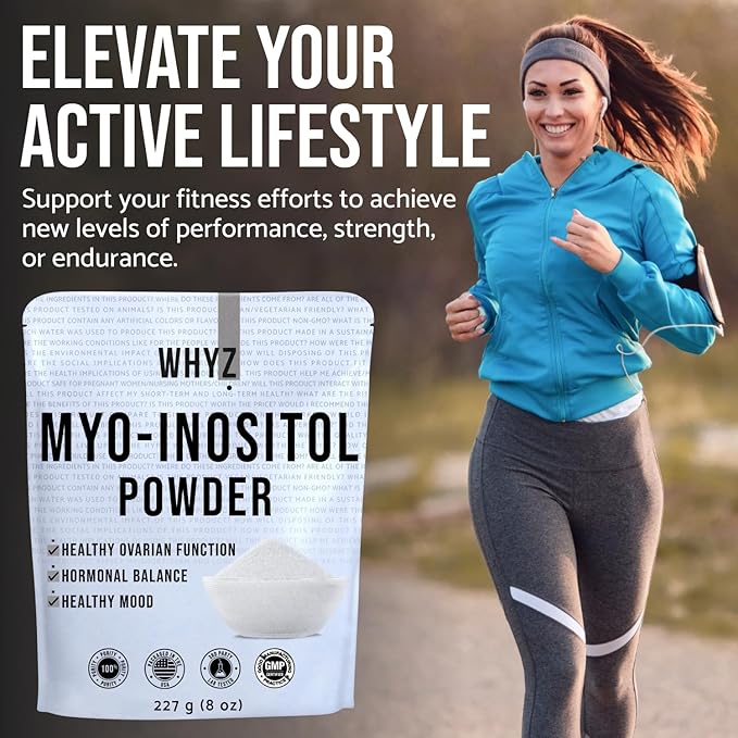 Myo-Inositol Powder 8oz, Natural Myo Inositol Supplement for Ovarian Support, Fertility and Hormonal Balance, Pure Inositol Powder, Myo-Inositol Supplement for Energy, Brain Health, 454 Servings