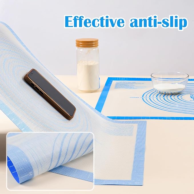 Nonstick Silicone Pastry Baking Mat Large with Measurements 16''By 24'' for Silicone Baking Mat, Counter Mat, Dough Rolling Mat/Pie Crust Mat By Folksy Super Kitchen(16×24, Blue)