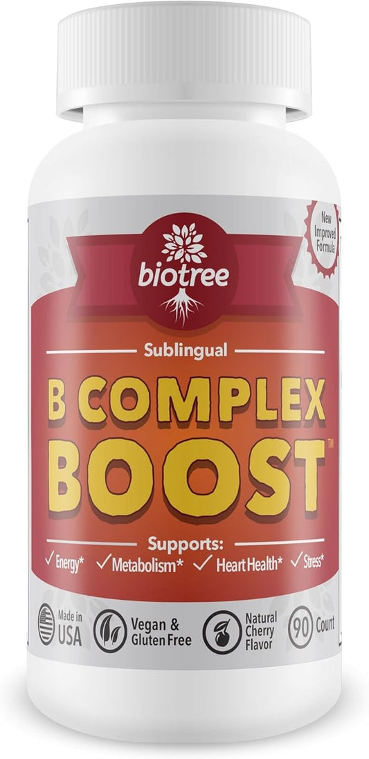 Vitamin B12 Sublingual B Complex Energy Pill B12 Methylcobalamin B6 Biotin & Folic Acid Natural Energy Supports Metabolism Heart Health & Stress Great Tasting Cherry Flavor! 100% Caffeine Free -