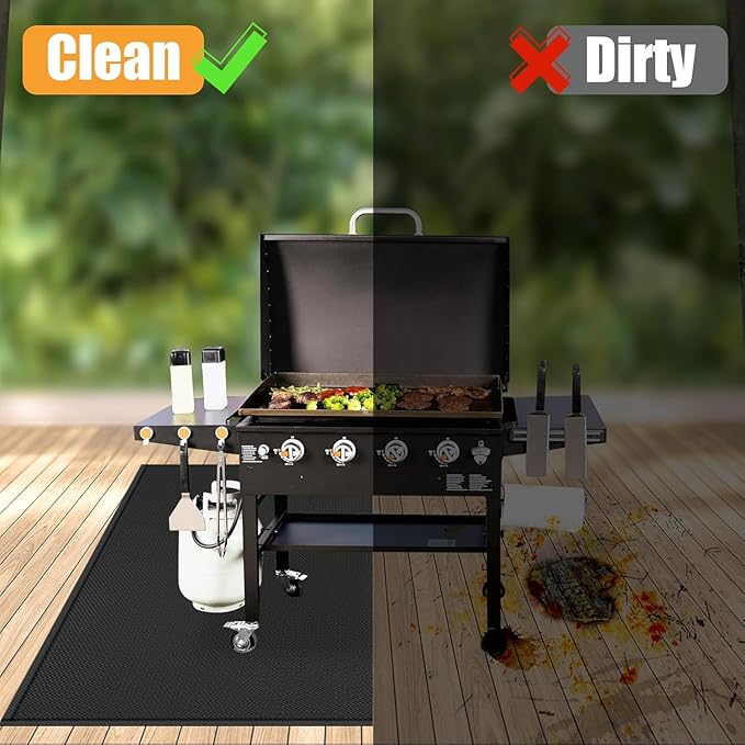 36 x 30 inches Under Grill Mat/Grill Mat for Deck, 4 Layers Under Grill Floor Mats to Protect Deck, BBQ Mat for Under BBQ Fireproof Mat Deck Patio Protect Mat Waterproof Oil-Proof Reusable