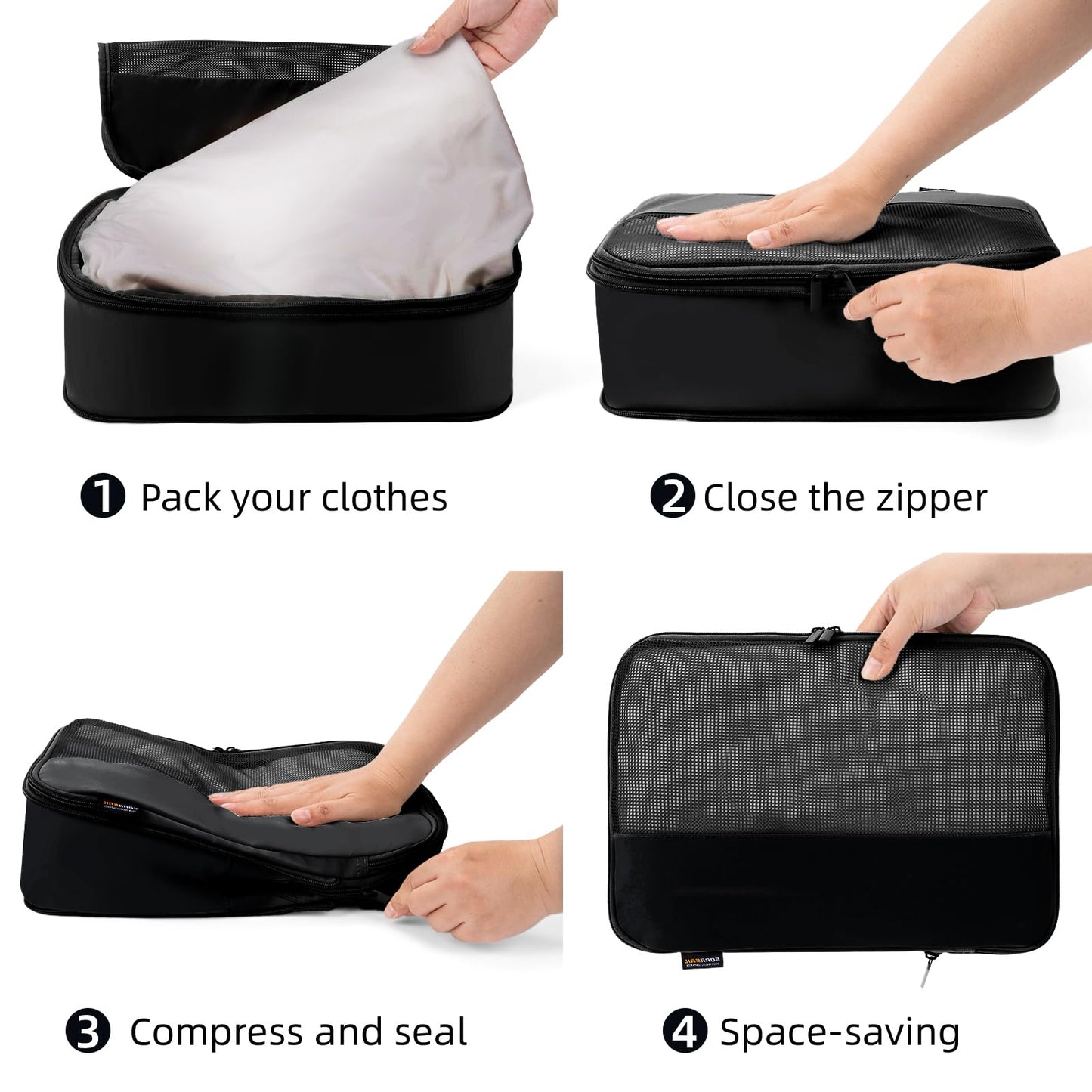 4 Piece Compression Packing Cubes for Suitcases and Backpack, Lightweight Travel Packing Organizers, Space Saving Luggage Bags (Black)