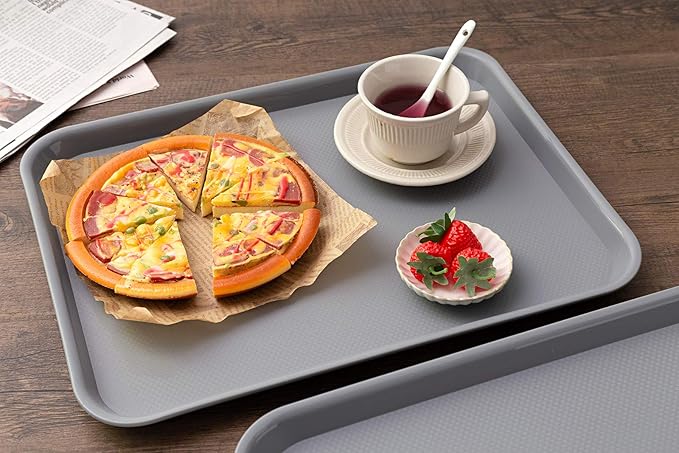 Rectangular Plastic Serving Trays,Fast Food Serving Cafeteria Trays,17"X13",Set of 6 (Grey)