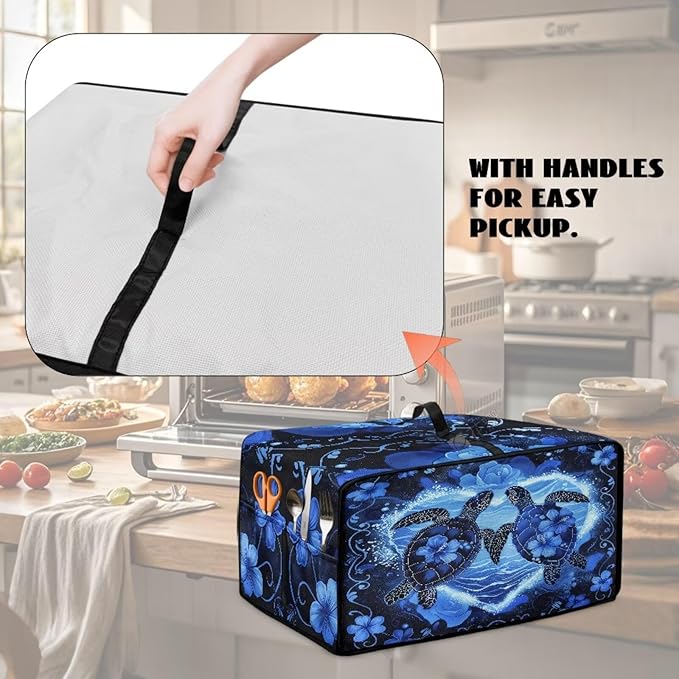 Convection Oven Cover Countertop Appliance Covers Stain-resistant Microwave Oven Protector for Kitchen Home Decor, S, Sea Turtle Love Hibiscus Flower Dark Blue