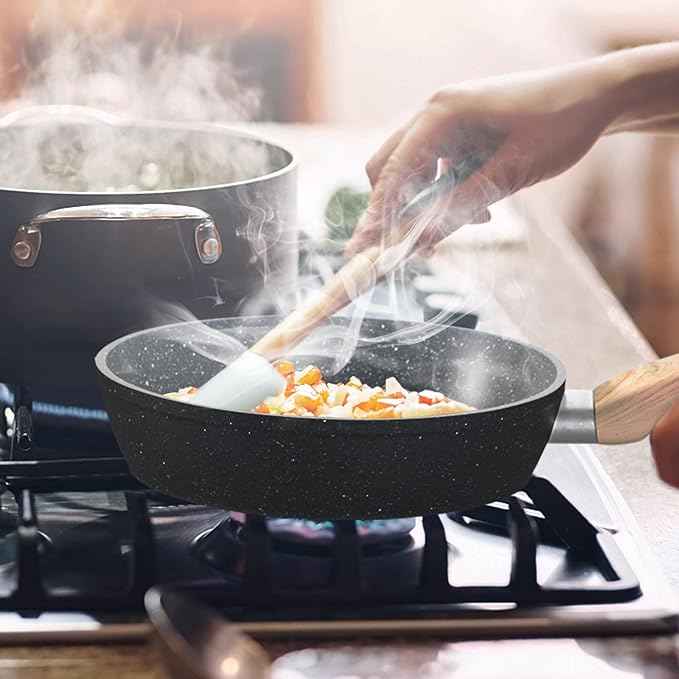 MAISON ARTS 17 Piece Pots and Pans Set Non Stick, Kitchen Cookware Sets with Nonstick Granite Stone Coating, Suitable for Induction Cooktops, Grey