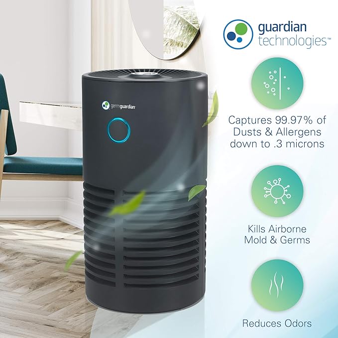 GermGuardian True HEPA Filter Air Purifier for Home, Office, Bedrooms, Filters Allergies, Pollen, Smoke, Dust, Pet Dander, UV-C Sanitizer Eliminates Germs, Mold, Odors, Quiet 4-in-1 AC4700BDLX